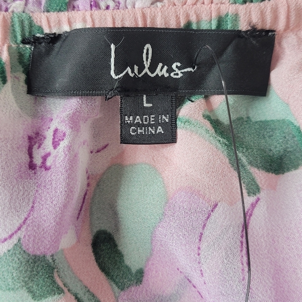 Lulus Chance For Us Maxi Dress Sz L Pink Floral Chiffon Off Shoulder Ruffles New - Picture 10 of 13